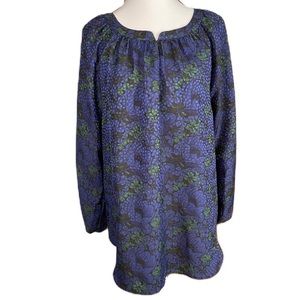 Ann Taylor Women’s Blue Floral Puff Sleeve Keyhole Blouse Top Large